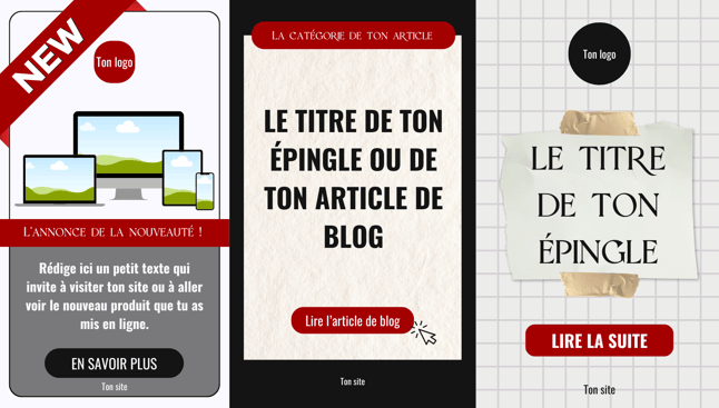 red, black and white Pinterest pins templates
