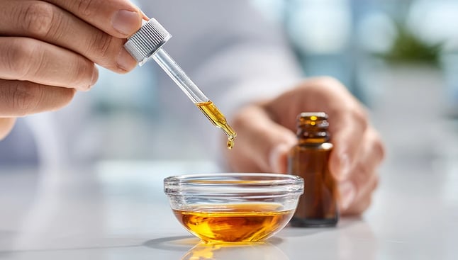 conta gotas pingando cuidadosamente uma gota de óleo essencial para ser diluida