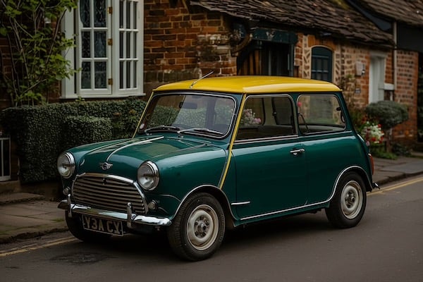 Young Peter Pickering's yellow and green Austin Mini 850 was a real head-turner in the late 60's.