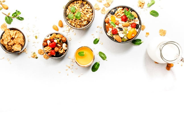 fruits fruit salad, and nuts with dates and healthy veggies bowl, platter.