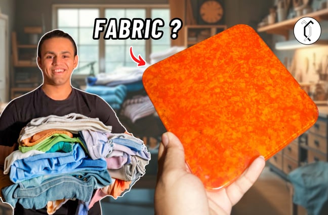 “DIY resin tile made from shredded fabric—eco-friendly upcycling project combining vibrant epoxy art