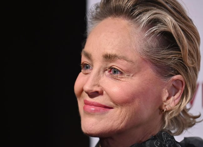 a woman with blonde hair and a black jacketsharon stone