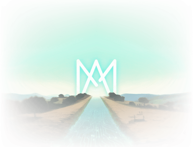 tech pathway in barren wasteland leading to greener pastures with AutoMatrix logo along horizon