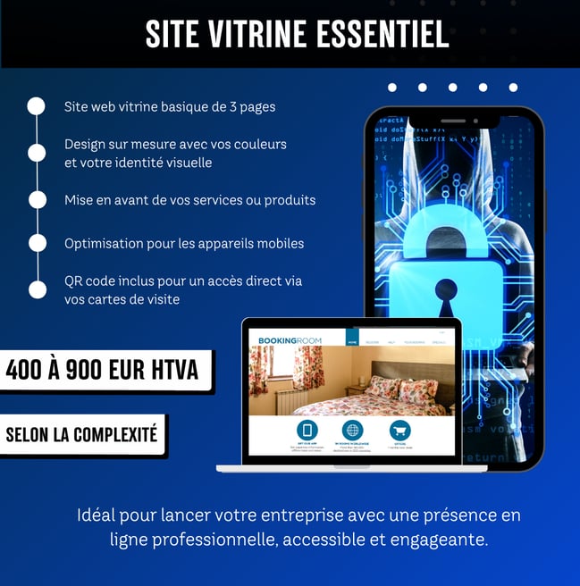 Site Vitrine Essentiel : Site web de 3 pages, design sur mesure avec vos couleurs et identité visuel