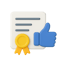 Certificate with thumbs-up symbol