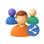 Team members with network share icon