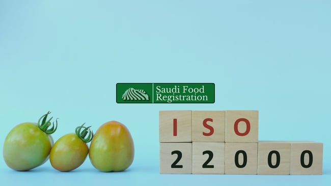 Saudi Food Registration Logo with ISO 22000 background