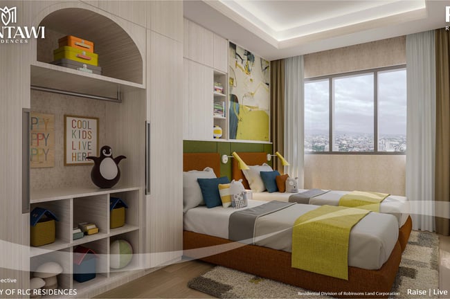 a bedroom with a bed and a bookcase