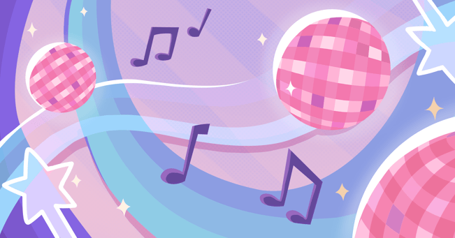 a disco ball with music notes