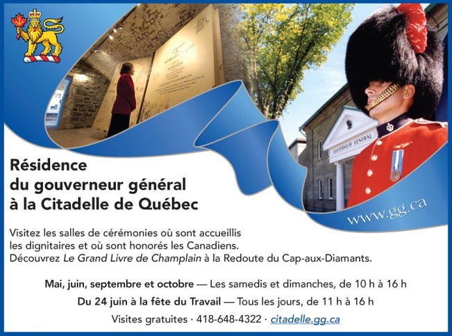une affiche pour une visite à la Résidence du Gouverneur général à la Citadelle de Québec