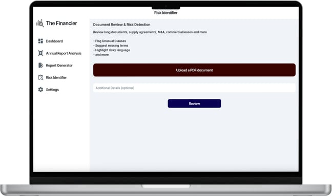 risk identifier feature of the financier web app displayed on a laptop screen