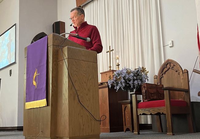 Pastor Tracy Smith delivers Sunday's sermon at the Moran UMC