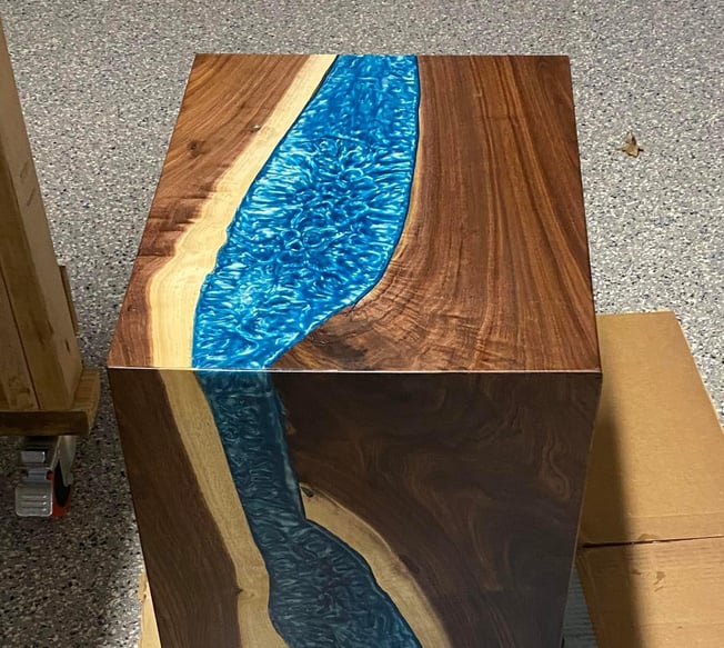 wpoxy walnut end table featuring rich natural wood grain with a striking resin river running in