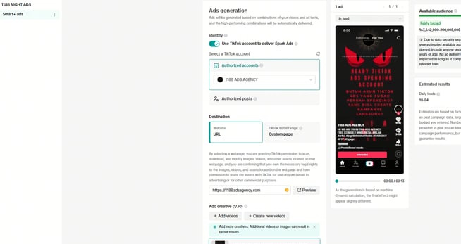 1188 ads agency tiktok ads account