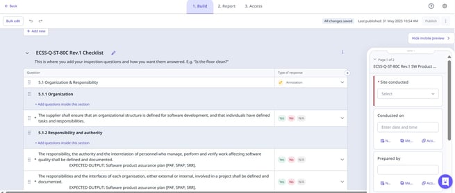 Building the ECSS SW Product Assurance Audit Template