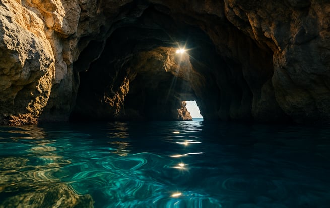 Vista panorámica de cala escondida en Mallorca con aguas turquesas y acantilados – Maiorca Unlocked