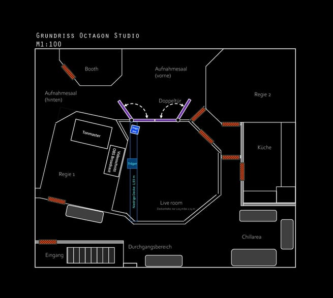 a floor plan of a building with a black background