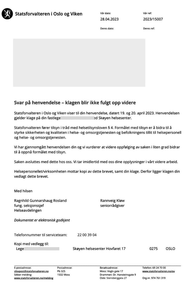 Statsforvalteren, Dr. Christer Torgilstveit Larsen, oslo kommune frogner helse, medpoint as,fastlege