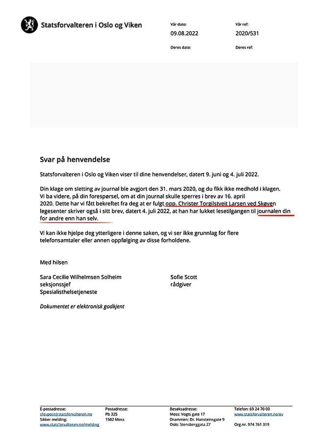 Statsforvalteren, Christer Torgilstveit Larsen,overlege Frogner, Majorstuen Medisinske,Medpoint AS, Oslo