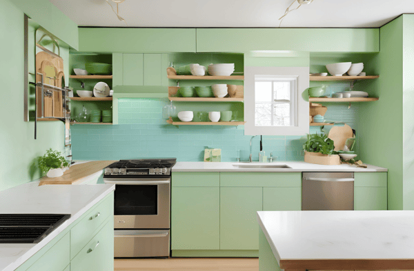 Pista Green Kitchen Cabinet