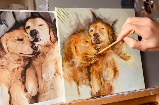 Working on a commission of two sleepy Golden Retrievers