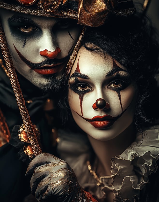 a clown couple with face paint