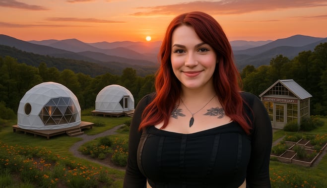 a woman with red hair and tattoos on her chest