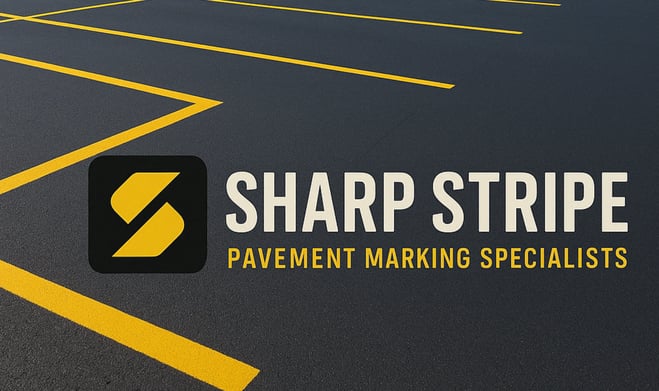 Yellow parking stall striping at Belleville commercial property