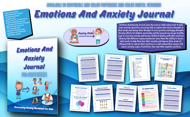 Emotions and Anxiety Journal is an anxiety relief and emotional coping skills guided journal for kid