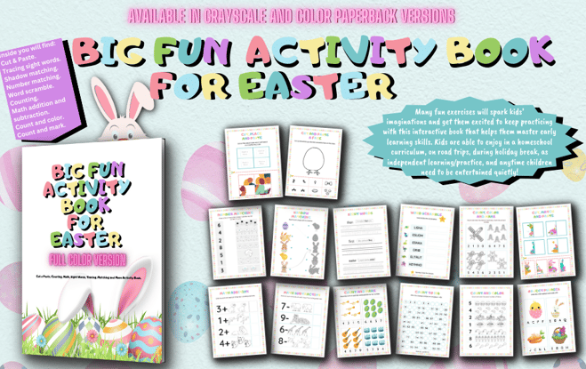 Cut & Paste, tracing sight words, shadow matching, word scramble, math and more.