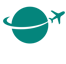 Icon of a green plane, dashing across and slicing a green circle representing the Earth.