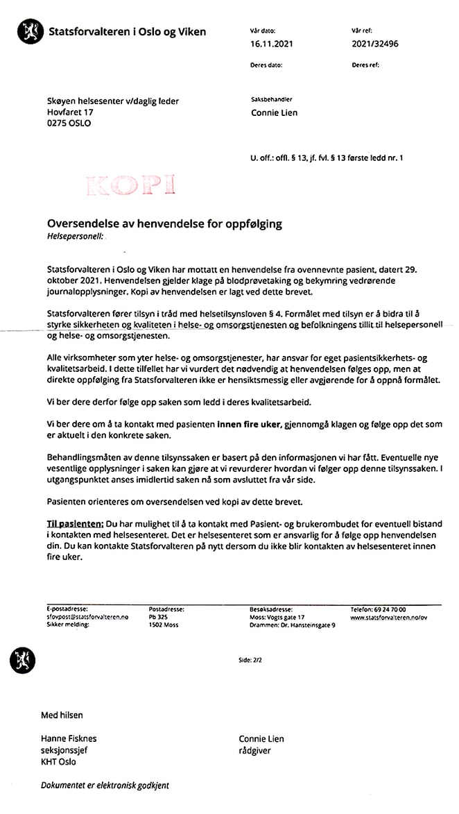 Statsforvalteren i oslo, Hanne Fisknes,Connie,Christer T. Larsen, oslo kommune frogner helse, medpoint as,skøyen helsesenter 