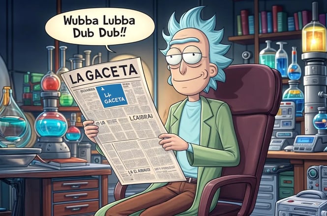 Rick Sánchez a cartoonish professor who is reading a newspaper