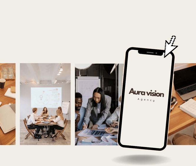 Équipe de l'agence Aura Vision collaborant sur des stratégies de marketing digital 