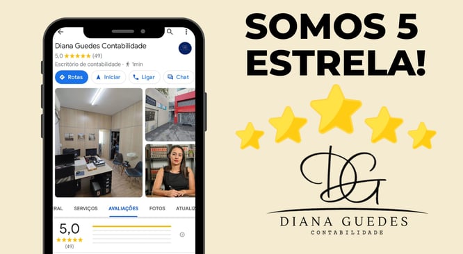 Imagem de celular com o maps aberto e empresa diana guedes contabil e 5 estrela ao lado Esquerdo