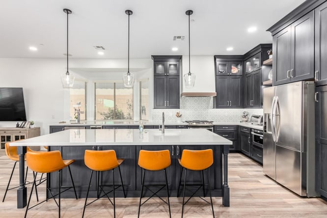 Stylish kitchen update with engineered quartz surfaces and professional-grade appliances