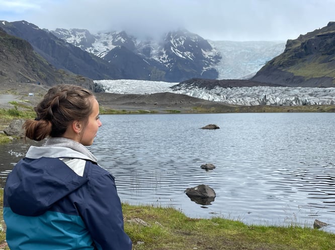 A photo in front of a glacier in Iceland- I LOVE to travel!
