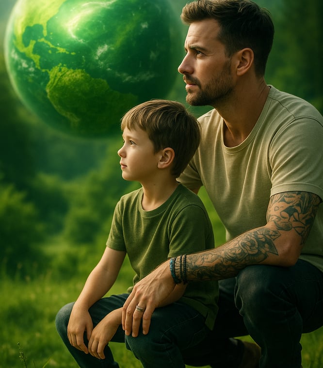 padre e hijo mirando un mundo mejor