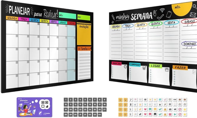 Quadro organizador semanal e mensal, ideal para otimizar tarefas e manter a casa organizada