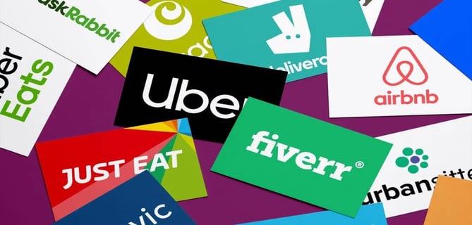 a bunch of different logos on a purple background