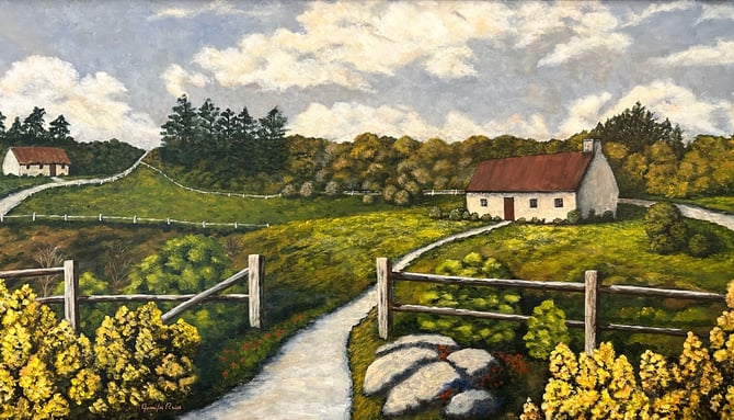 Welcome to Our Home, 2024, Acrylic on wood, 16 x 28 x 1/2 inches  $460 (Created frame included)