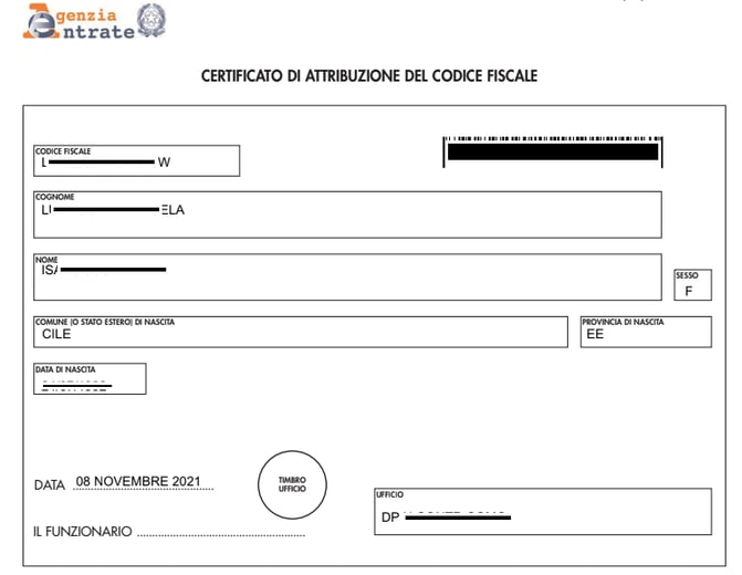Codice fiscale desde chile