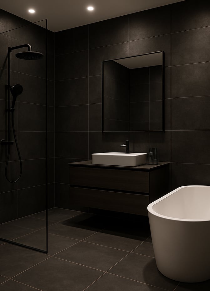 een badkamer met badkuip en douche