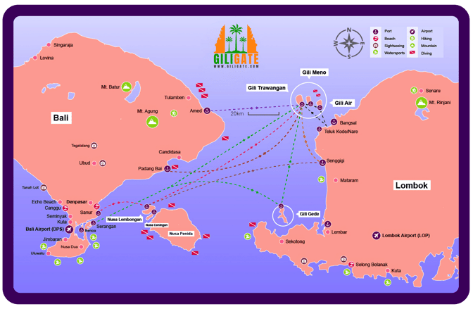 bali gili lombok route map