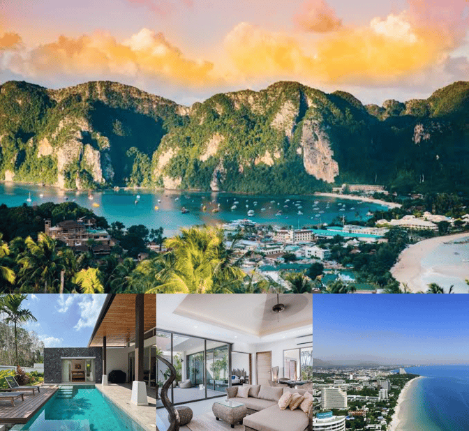 A beach view of Hua Hin, Thailand, with a interior - exterior of a pool villa available there.