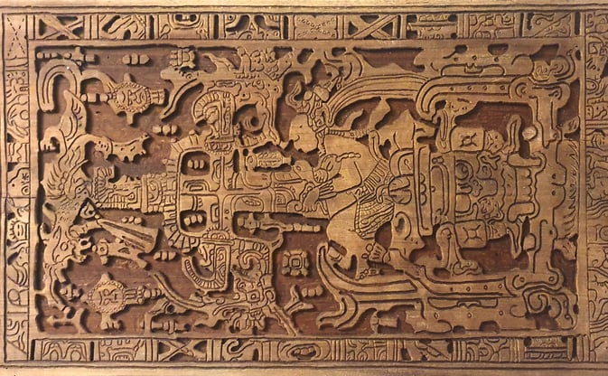 50 years old wallnut wood carved. The astronaut of Palenque