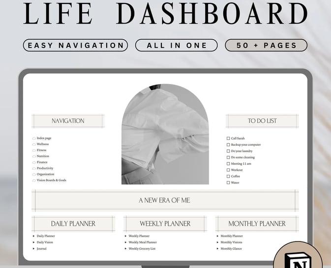 Notion planner 2025-2026, Notion template, dashbord