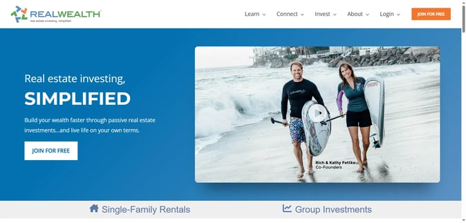 Screenshot of RealWealth's home page