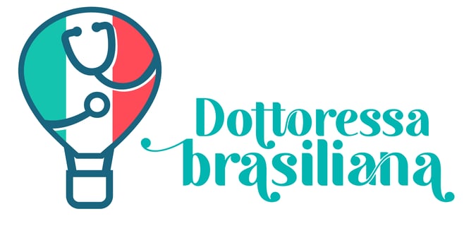 Logo de médica com balão, bandeira da Italia e estetoscópio