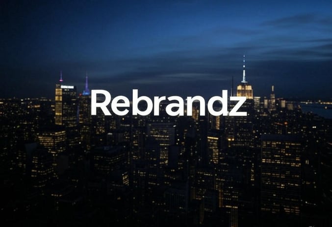 a city skyline with the words rebrand and the words rebrand